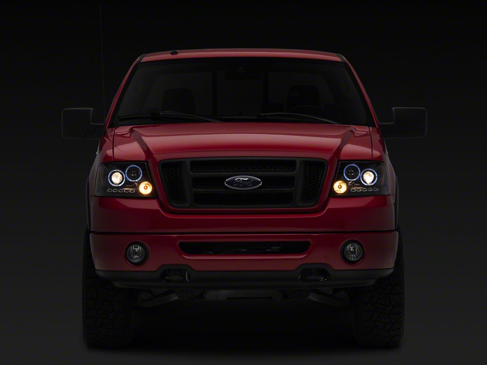Raxiom Dual LED Halo Projector Headlights; Black Housing; Clear Lens (04-08 F-150)