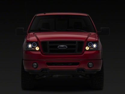 Raxiom Dual LED Halo Projector Headlights; Black Housing; Clear Lens (04-08 F-150)