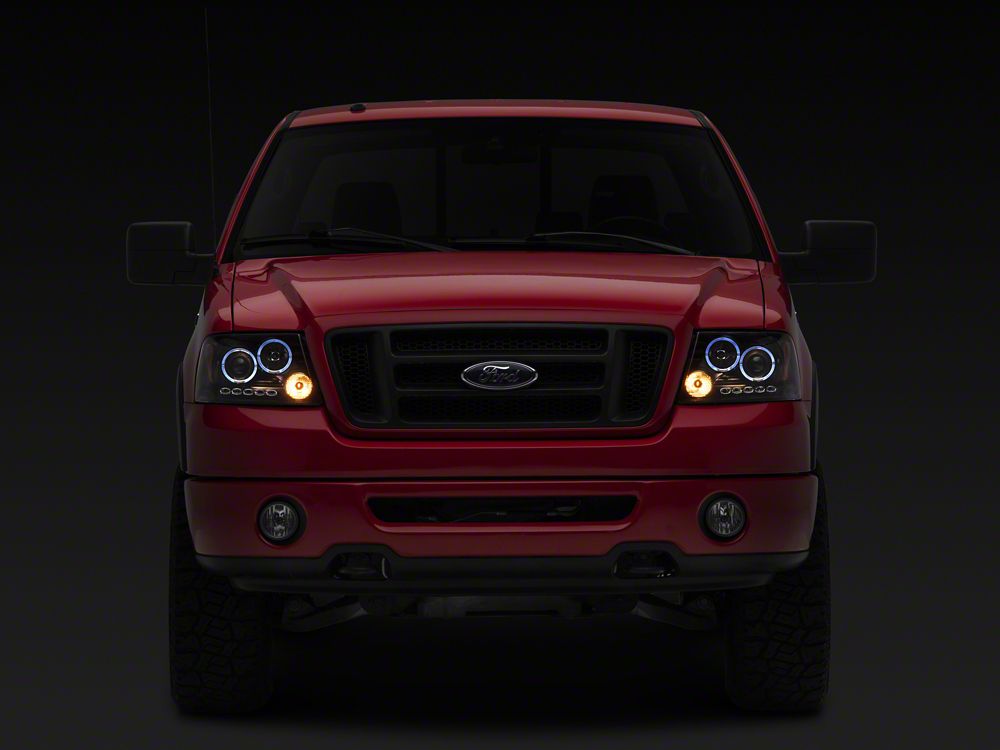 Raxiom Dual LED Halo Projector Headlights; Black Housing; Clear Lens (04-08 F-150)