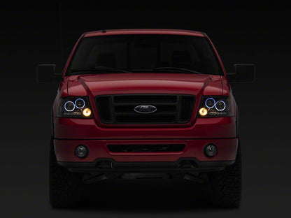 Raxiom Dual LED Halo Projector Headlights; Black Housing; Clear Lens (04-08 F-150)
