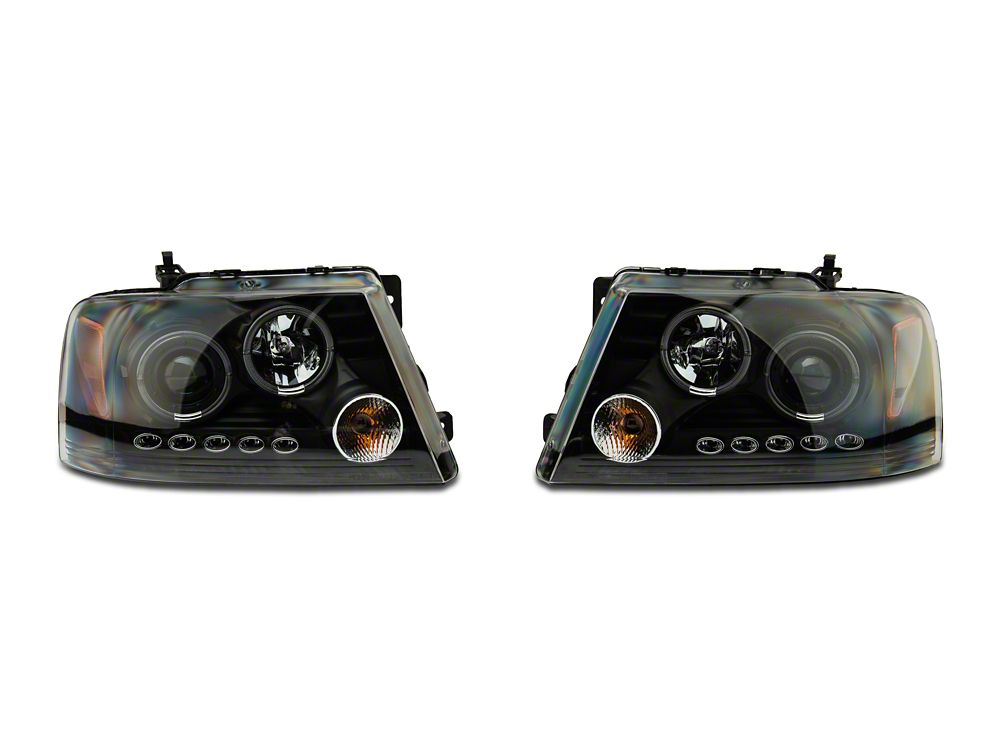 Raxiom Dual LED Halo Projector Headlights; Black Housing; Clear Lens (04-08 F-150)