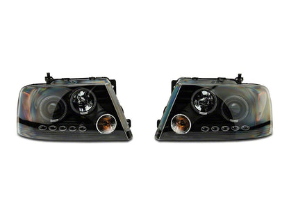 Raxiom Dual LED Halo Projector Headlights; Black Housing; Clear Lens (04-08 F-150)