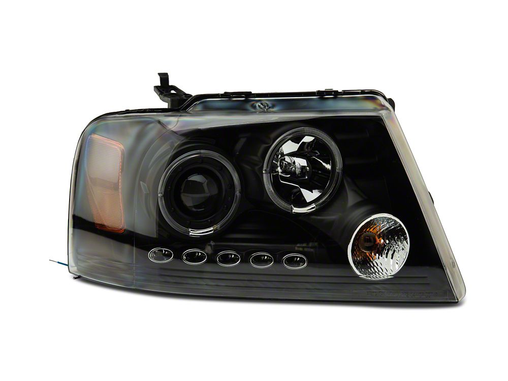 Raxiom Dual LED Halo Projector Headlights; Black Housing; Clear Lens (04-08 F-150)