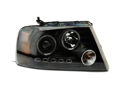 Raxiom Dual LED Halo Projector Headlights; Black Housing; Clear Lens (04-08 F-150)