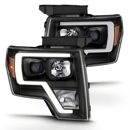 Raxiom Projector Headlights with LED Accent; Black Housing; Clear Lens (09-14 F-150 w/ Factory Halogen Headlights)