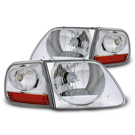 Raxiom G2 Euro Headlights with Parking Lights; Chrome Housing; Clear Lens (97-03 F-150)