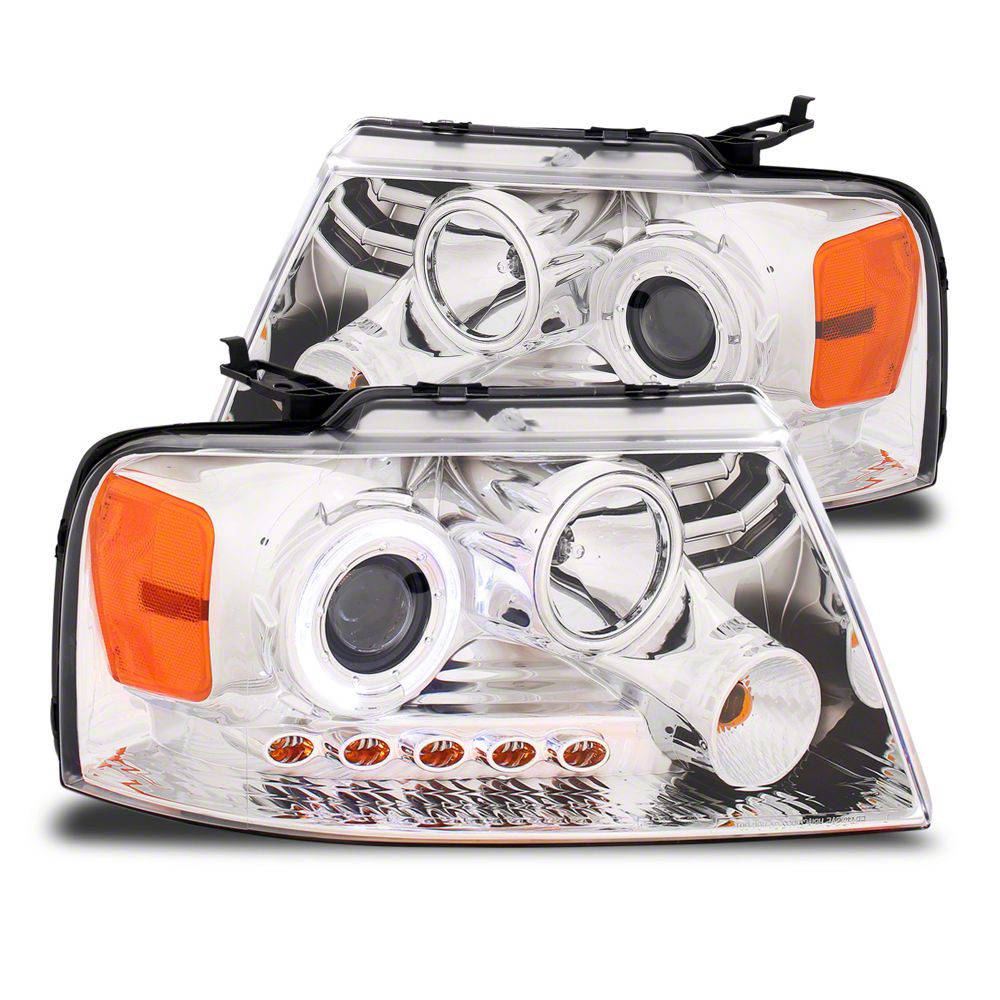 Raxiom LED Halo Projector Headlights; Chrome Housing; Clear Lens (04-08 F-150)