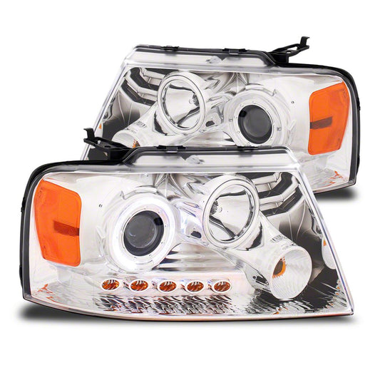 Raxiom LED Halo Projector Headlights; Chrome Housing; Clear Lens (04-08 F-150)
