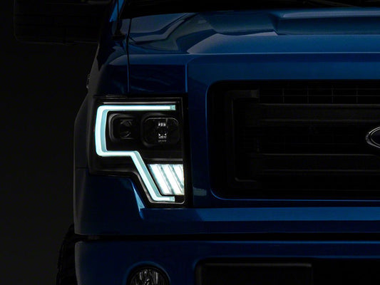 Raxiom Axial Series G4 Light Bar Switchback Projector Headlights; Black Housing; Clear Lens (09-14 F-150 w/ Factory Halogen Headlights)