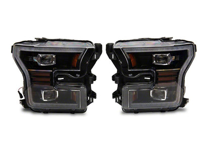 Raxiom LED Projector Headlights with LED Amber DRL; Black Housing; Clear Lens (15-17 F-150 w/ Factory Halogen Headlights)