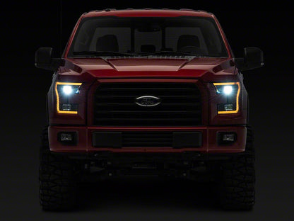 Raxiom LED Projector Headlights with LED Amber DRL; Black Housing; Clear Lens (15-17 F-150 w/ Factory Halogen Headlights)