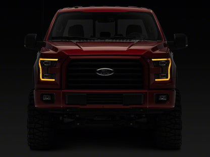Raxiom LED Projector Headlights with LED Amber DRL; Black Housing; Clear Lens (15-17 F-150 w/ Factory Halogen Headlights)
