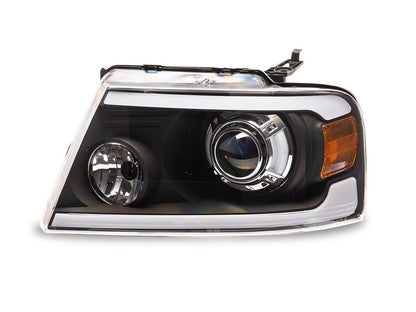 Raxiom Axial Series Projector Headlights with LED Bar; Black Housing; Clear Lens (04-08 F-150)
