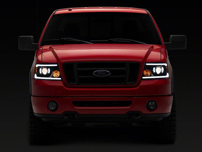 Raxiom Axial Series Projector Headlights with LED Bar; Black Housing; Clear Lens (04-08 F-150)