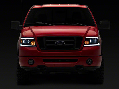 Raxiom Axial Series Projector Headlights with LED Bar; Black Housing; Clear Lens (04-08 F-150)