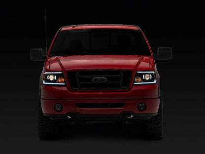 Raxiom Axial Series Projector Headlights with Sequential LED Bar; Black Housing; Clear Lens (04-08 F-150)