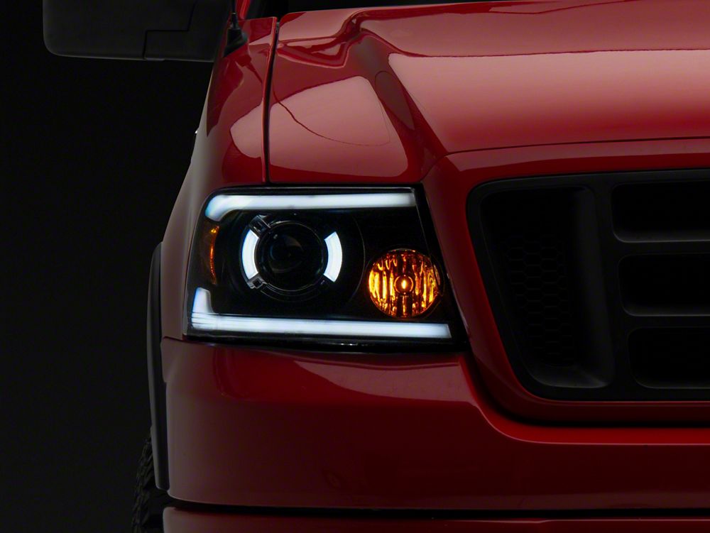Raxiom Axial Series LED Projector Headlights with Sequential LED Bar; Black Housing; Clear Lens (04-08 F-150)