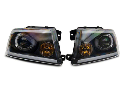 Raxiom Axial Series LED Projector Headlights with Sequential LED Bar; Black Housing; Clear Lens (04-08 F-150)