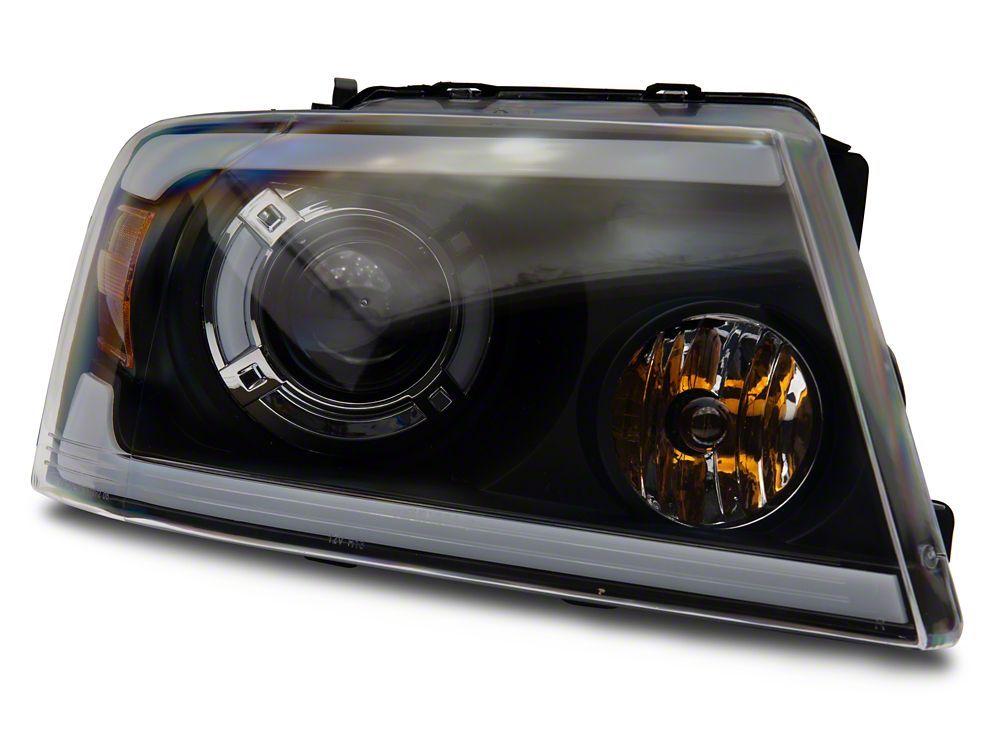 Raxiom Axial Series LED Projector Headlights with Sequential LED Bar; Black Housing; Clear Lens (04-08 F-150)