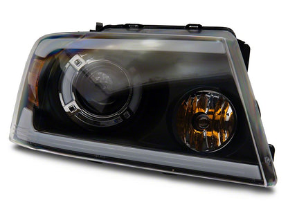 Raxiom Axial Series LED Projector Headlights with Sequential LED Bar; Black Housing; Clear Lens (04-08 F-150)