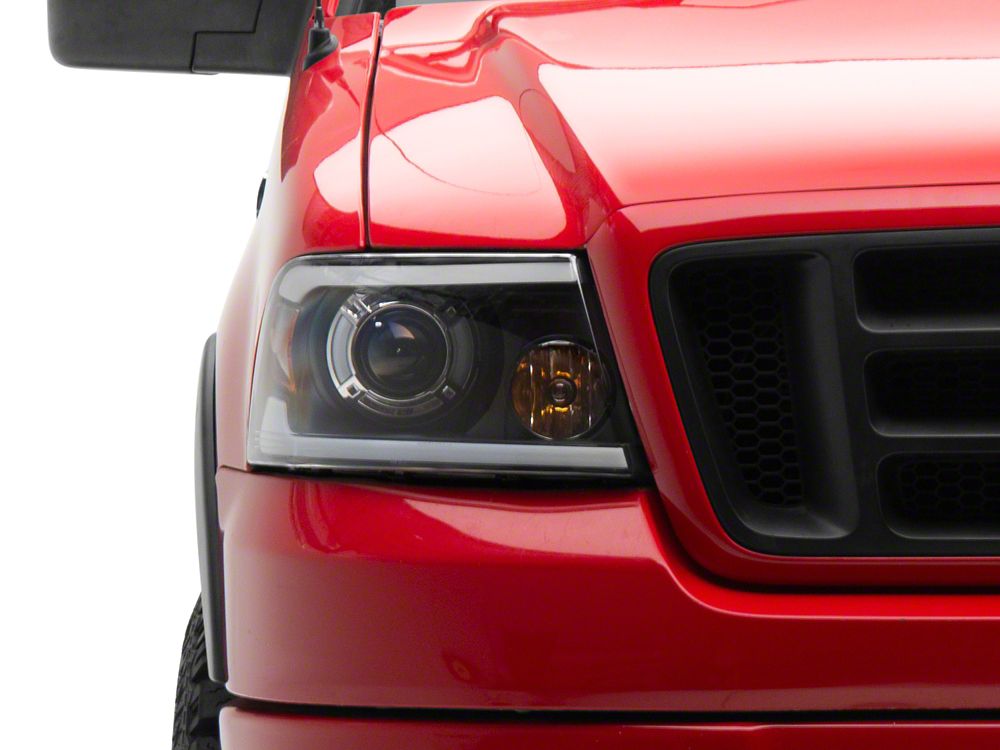 Raxiom Axial Series LED Projector Headlights with Sequential LED Bar; Black Housing; Clear Lens (04-08 F-150)