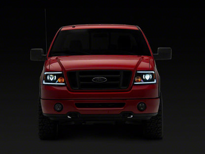 Raxiom Axial Series LED Projector Headlights with Sequential LED Bar; Black Housing; Clear Lens (04-08 F-150)
