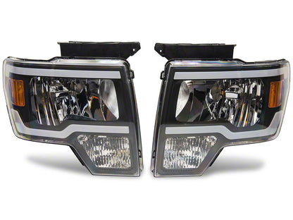 Raxiom Axial Series Headlights with LED Bar; Black Housing; Clear Lens (09-14 F-150 w/ Factory Halogen Headlights)