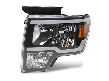 Raxiom Axial Series Headlights with LED Bar; Black Housing; Clear Lens (09-14 F-150 w/ Factory Halogen Headlights)