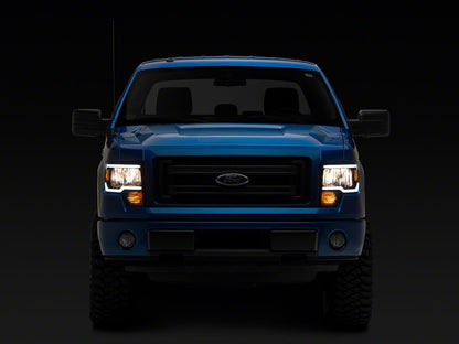 Raxiom Axial Series Headlights with LED Bar; Black Housing; Clear Lens (09-14 F-150 w/ Factory Halogen Headlights)