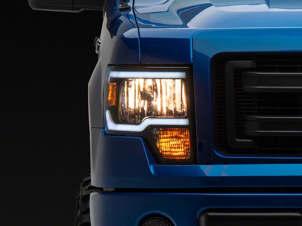 Raxiom Axial Series Headlights with Sequential LED Bar; Black Housing; Clear Lens (09-14 F-150 w/ Factory Halogen Headlights)