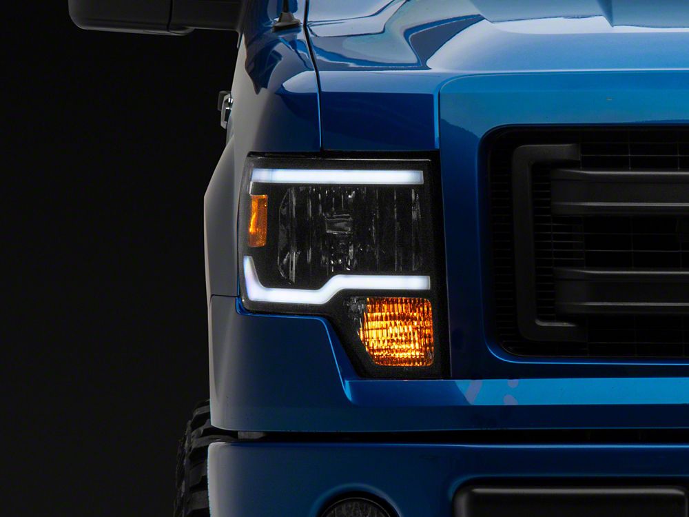 Raxiom Axial Series Headlights with Sequential LED Bar; Black Housing; Clear Lens (09-14 F-150 w/ Factory Halogen Headlights)