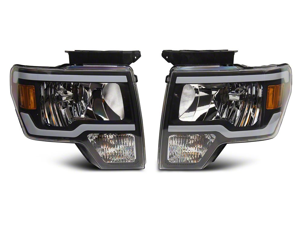 Raxiom Axial Series Headlights with Sequential LED Bar; Black Housing; Clear Lens (09-14 F-150 w/ Factory Halogen Headlights)