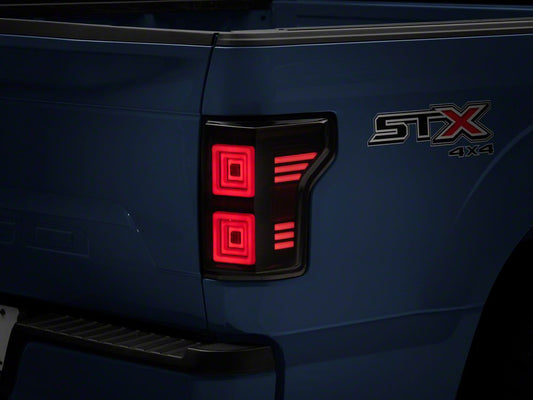 Raxiom Horizon LED Tail Lights; Black Housing; Clear Lens (15-20 F-150 w/ Factory Halogen Non-BLIS Tail Lights)