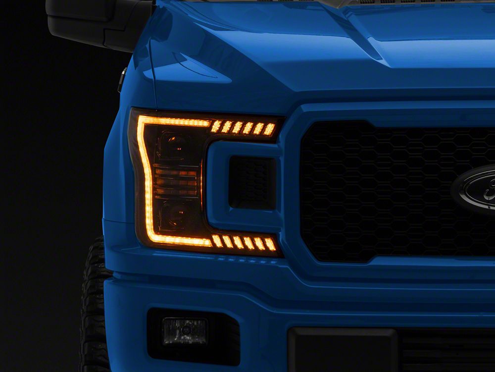 Raxiom LED Halo Surround Headlights with Amber DRL; Black Housing; Clear Lens (18-20 F-150 w/ Factory Halogen Headlights)