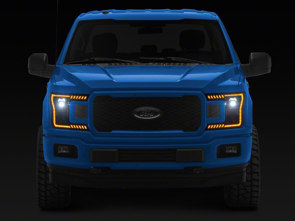 Raxiom LED Halo Surround Headlights with Amber DRL; Black Housing; Clear Lens (18-20 F-150 w/ Factory Halogen Headlights)