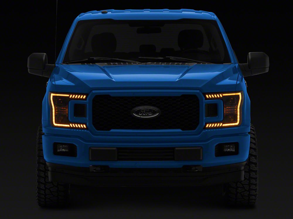 Raxiom LED Halo Surround Headlights with Amber DRL; Black Housing; Clear Lens (18-20 F-150 w/ Factory Halogen Headlights)