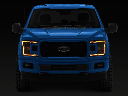 Raxiom LED Halo Surround Headlights with Amber DRL; Black Housing; Clear Lens (18-20 F-150 w/ Factory Halogen Headlights)