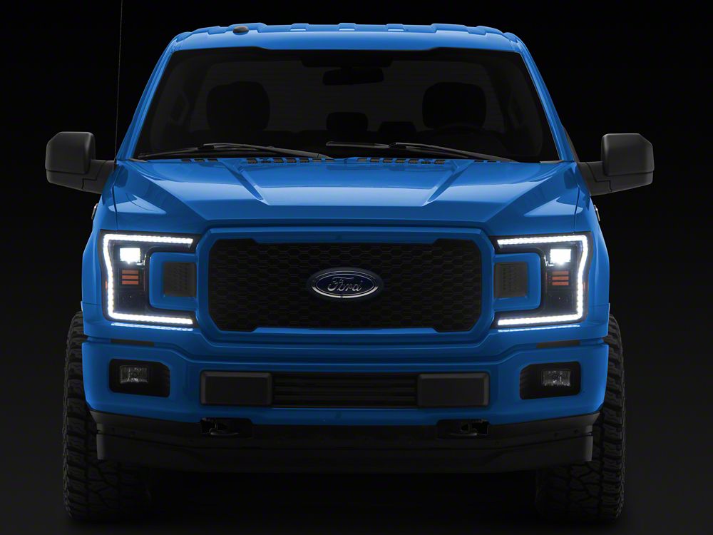 Raxiom CXR Series LED Headlights with Sequential Turn Signals; Black Housing; Clear Lens (18-20 F-150 w/ Factory Halogen Headlights)