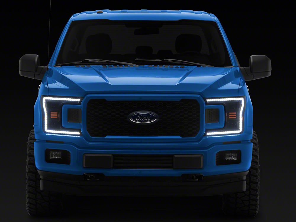 Raxiom CXR Series LED Headlights with Sequential Turn Signals; Black Housing; Clear Lens (18-20 F-150 w/ Factory Halogen Headlights)