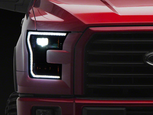 Raxiom CXR Series LED Headlights with DRL and Sequential Turn Signals; Black Housing; Clear Lens (15-17 F-150 w/ Factory Halogen Headlights)