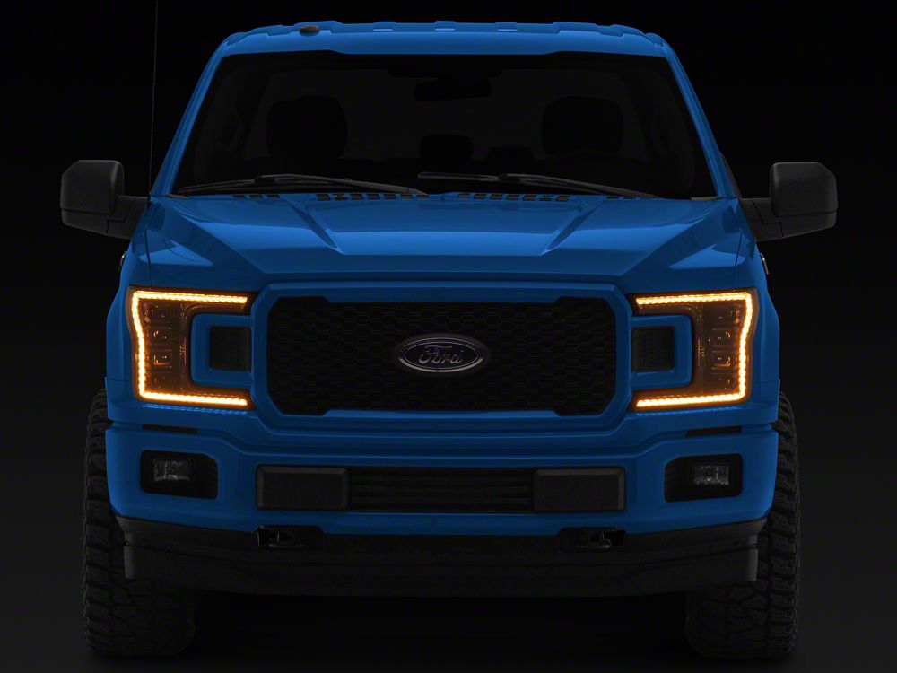 Raxiom CXR Series LED Headlights with Amber DRL; Black Housing; Clear Lens (18-20 F-150)