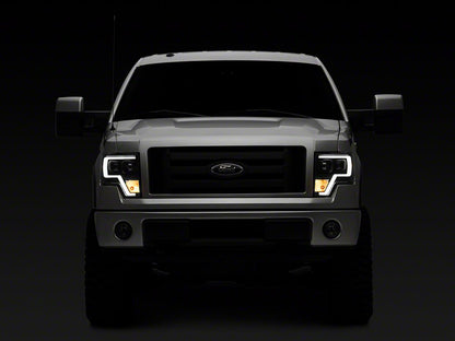 Raxiom Projector Headlights with LED Accent, G2 LED Tail Lights and Axial Series Smoked LED Third Brake Light; Black Housing; Clear Lens (09-14 F-150 Styleside w/ Factory Halogen Headlights, Excluding Raptor)