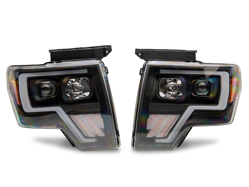 Raxiom Axial Series G4 Light Bar Switchback Projector Headlights and G2 LED Tail Lights; Black Housing; Clear Lens (09-14 F-150 Styleside w/ Factory Halogen Headlights)