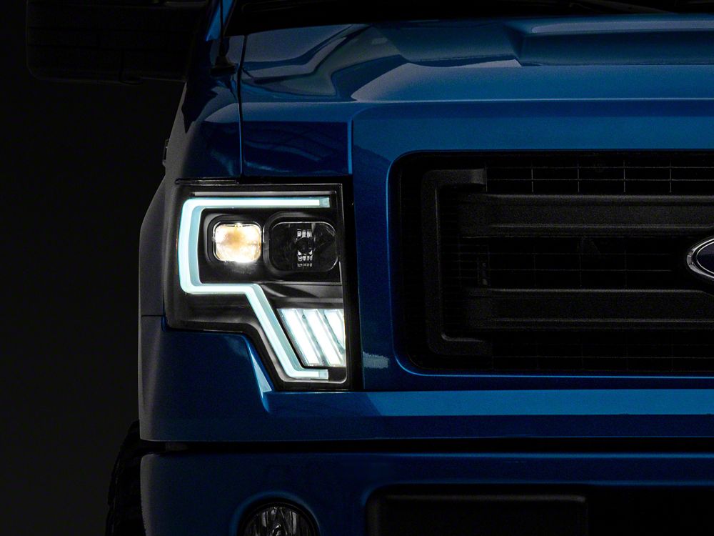 Raxiom Axial Series G4 Light Bar Switchback Projector Headlights and G2 LED Tail Lights; Black Housing; Clear Lens (09-14 F-150 Styleside w/ Factory Halogen Headlights)