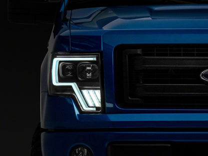 Raxiom Axial Series G4 Light Bar Switchback Projector Headlights and G2 LED Tail Lights; Black Housing; Clear Lens (09-14 F-150 Styleside w/ Factory Halogen Headlights)