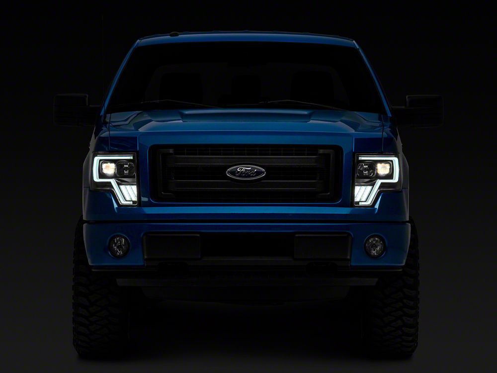 Raxiom Axial Series G4 Light Bar Switchback Projector Headlights and G2 LED Tail Lights; Black Housing; Clear Lens (09-14 F-150 Styleside w/ Factory Halogen Headlights)