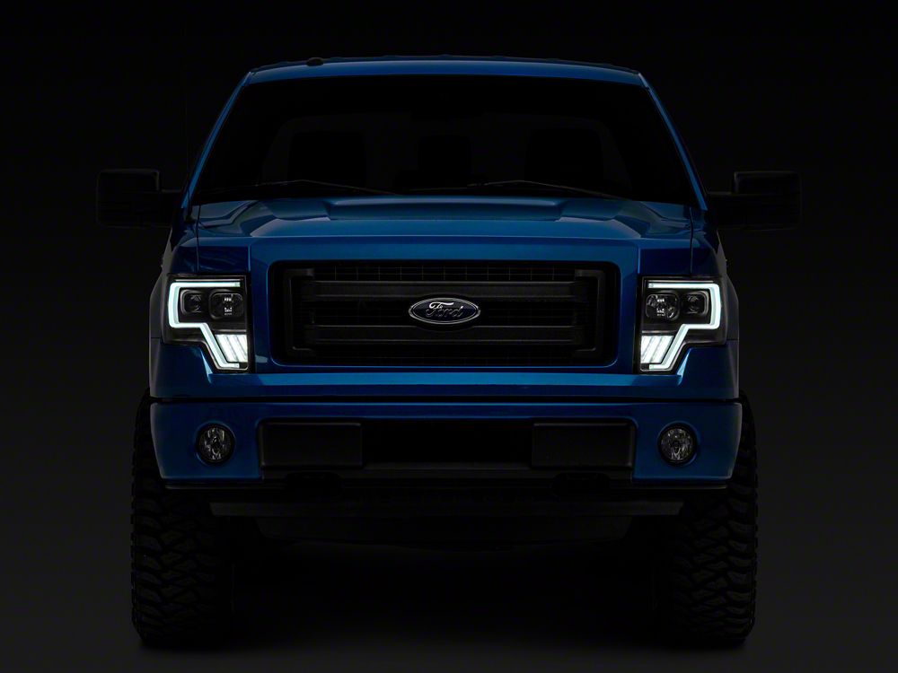 Raxiom Axial Series G4 Light Bar Switchback Projector Headlights and G2 LED Tail Lights; Black Housing; Clear Lens (09-14 F-150 Styleside w/ Factory Halogen Headlights)