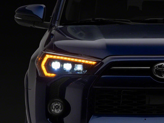 Raxiom CXR Series LED Headlights with Amber DRL; Black Housing; Clear Lens (14-24 4Runner w/ Factory Halogen Headlights)