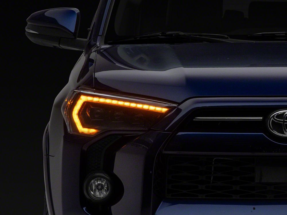 Raxiom CXR Series LED Headlights with Amber DRL; Black Housing; Clear Lens (14-24 4Runner w/ Factory Halogen Headlights)