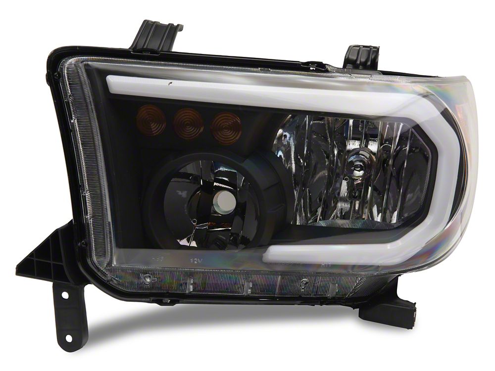 Raxiom Axial Series Headlights with Sequential LED Bar; Black Housing; Clear Lens (07-13 Tundra w/o Level Adjuster)